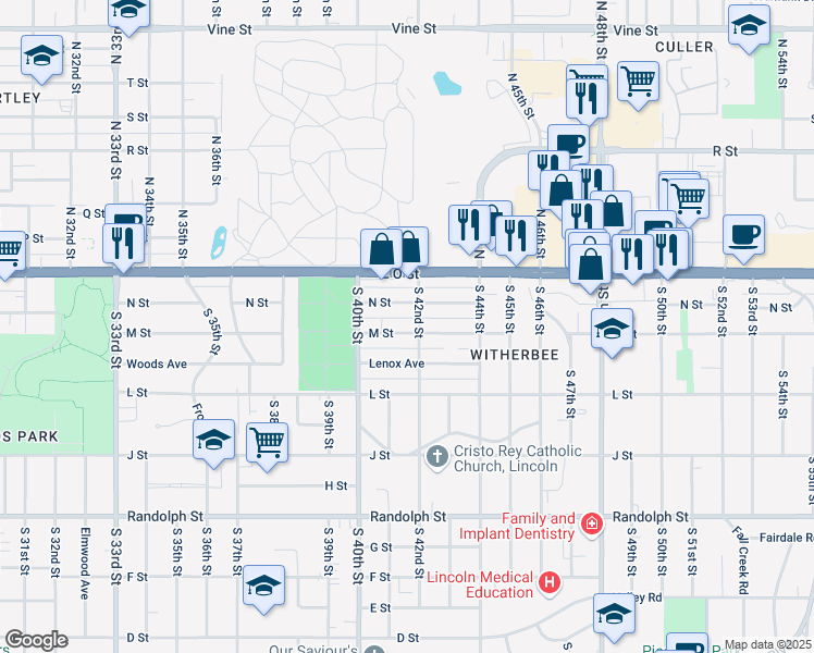 map of restaurants, bars, coffee shops, grocery stores, and more near 4126 M Street in Lincoln