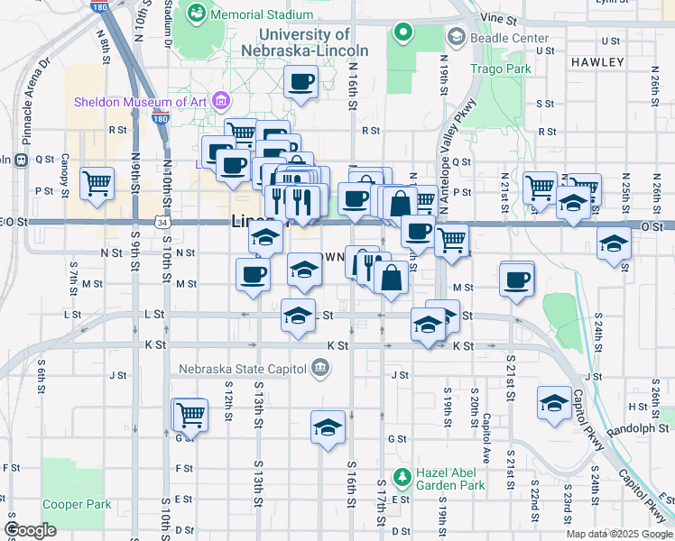 map of restaurants, bars, coffee shops, grocery stores, and more near in Lincoln