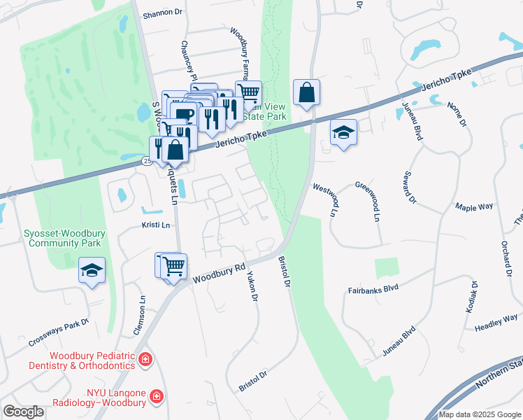map of restaurants, bars, coffee shops, grocery stores, and more near 13 Pond Path in Woodbury