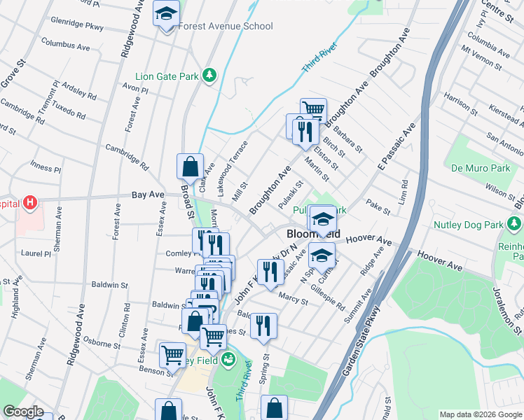 map of restaurants, bars, coffee shops, grocery stores, and more near in Bloomfield