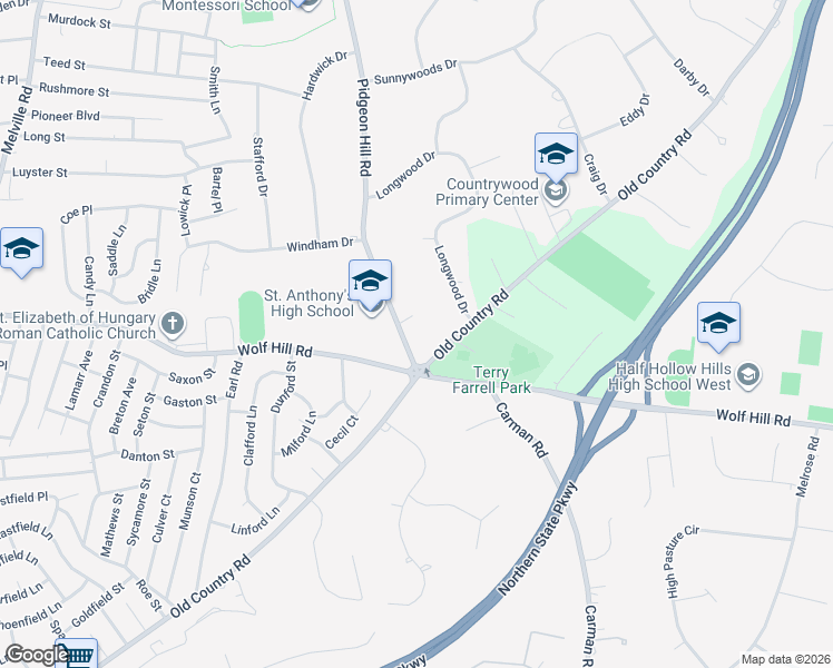 map of restaurants, bars, coffee shops, grocery stores, and more near 298 Pidgeon Hill Road in Huntington Station