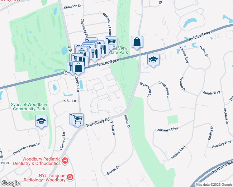 map of restaurants, bars, coffee shops, grocery stores, and more near 13 Pond Path in Woodbury