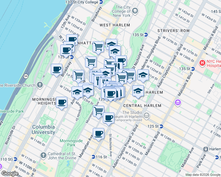 map of restaurants, bars, coffee shops, grocery stores, and more near in New York