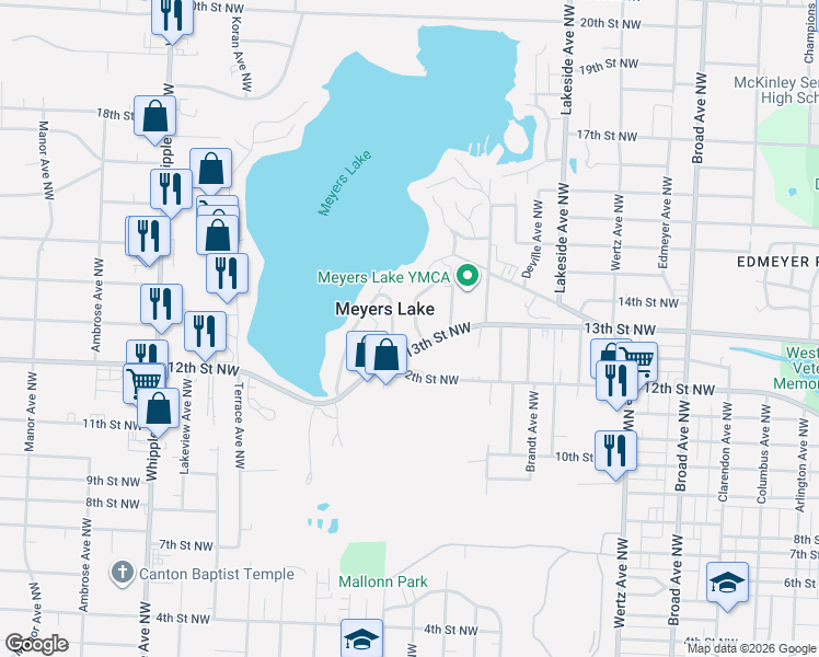 map of restaurants, bars, coffee shops, grocery stores, and more near 1321 Cascade Circle West in Canton