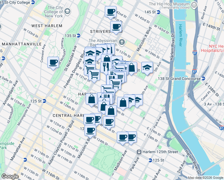 map of restaurants, bars, coffee shops, grocery stores, and more near in New York