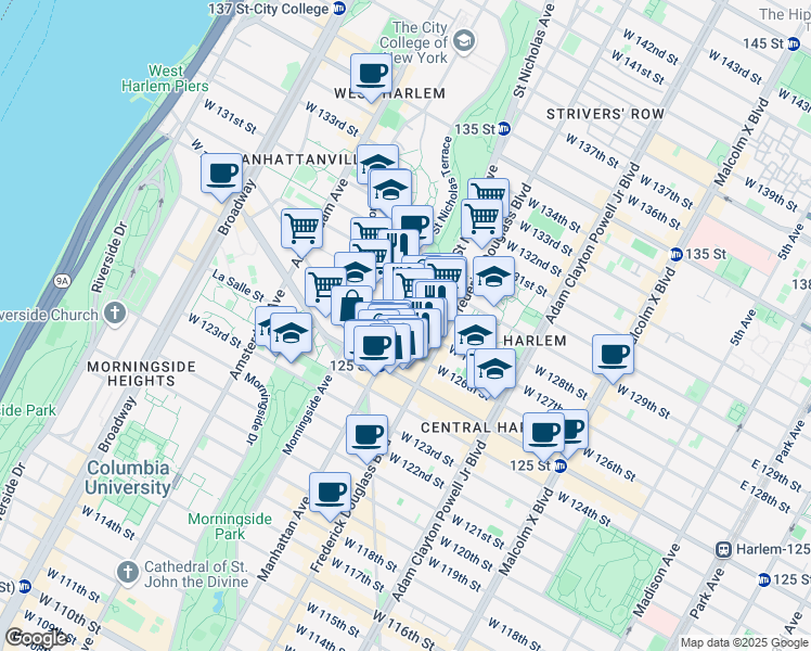 map of restaurants, bars, coffee shops, grocery stores, and more near in New York