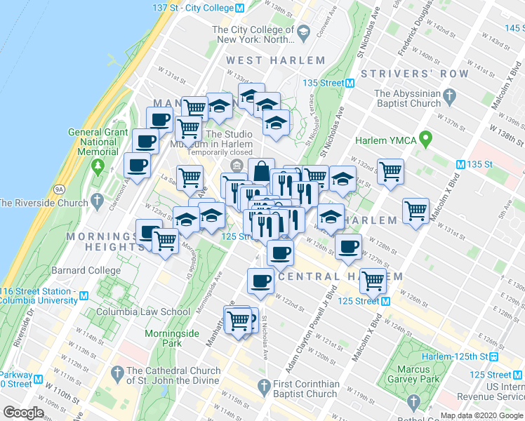 map of restaurants, bars, coffee shops, grocery stores, and more near in New York