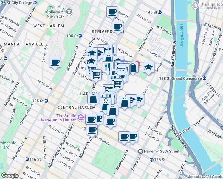 map of restaurants, bars, coffee shops, grocery stores, and more near in New York