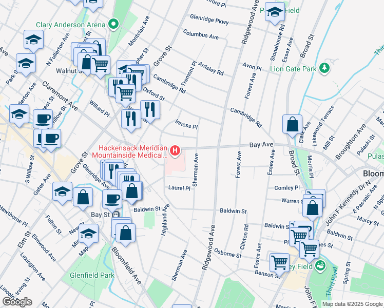map of restaurants, bars, coffee shops, grocery stores, and more near 230 Sherman Avenue in Glen Ridge