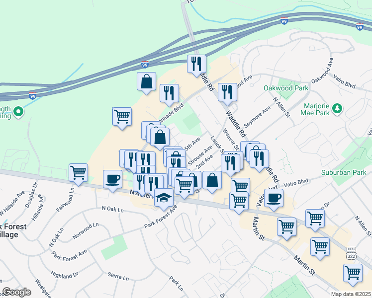 map of restaurants, bars, coffee shops, grocery stores, and more near 344 5th Avenue in State College