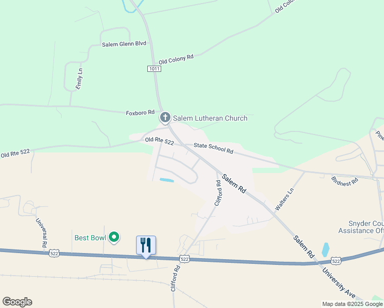 map of restaurants, bars, coffee shops, grocery stores, and more near 735 Salem Road in Selinsgrove