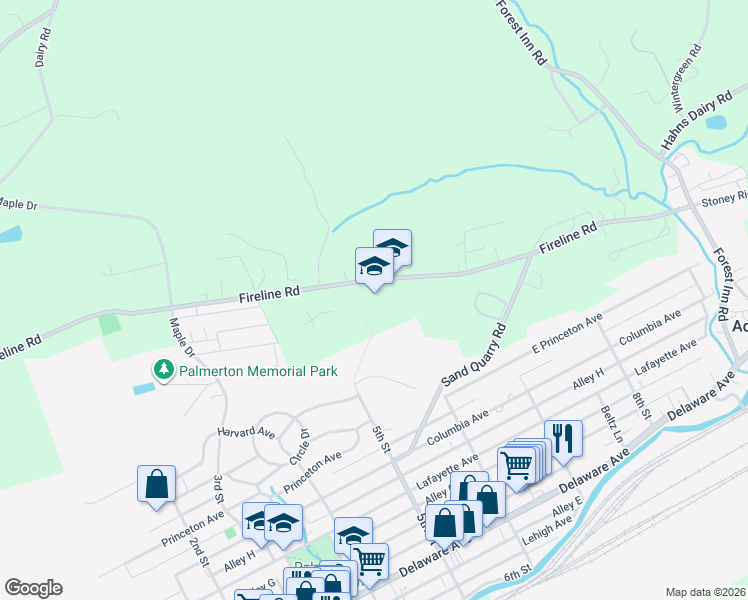 map of restaurants, bars, coffee shops, grocery stores, and more near 3525 Fireline Road in Palmerton
