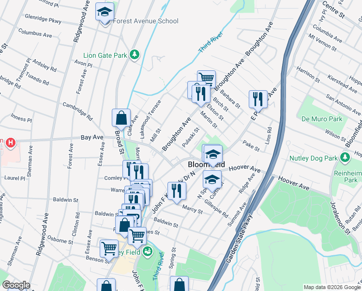 map of restaurants, bars, coffee shops, grocery stores, and more near 20 Chapel Street in Bloomfield