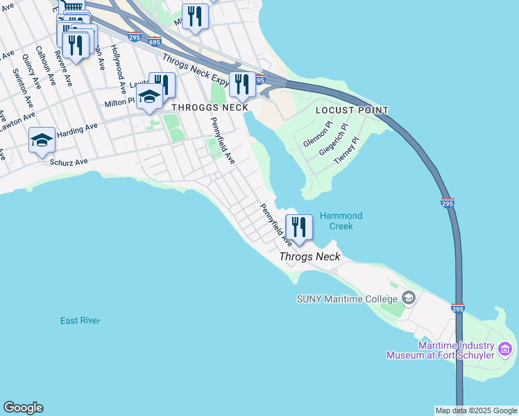 map of restaurants, bars, coffee shops, grocery stores, and more near 14 Cedar Place in Bronx