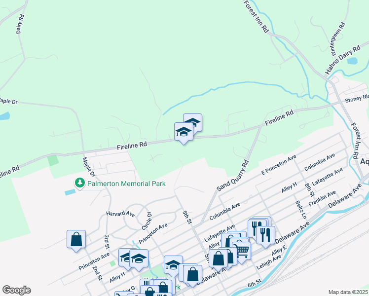 map of restaurants, bars, coffee shops, grocery stores, and more near 3525 Fireline Rd in Palmerton