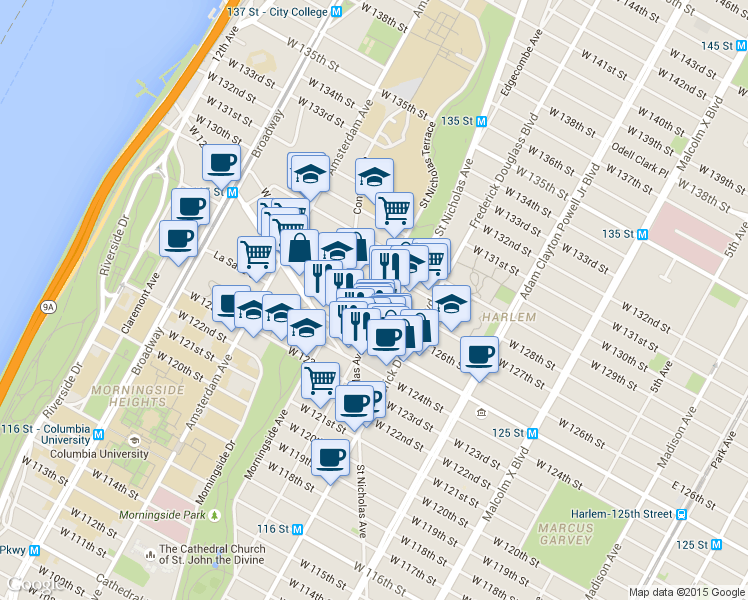 map of restaurants, bars, coffee shops, grocery stores, and more near in New York