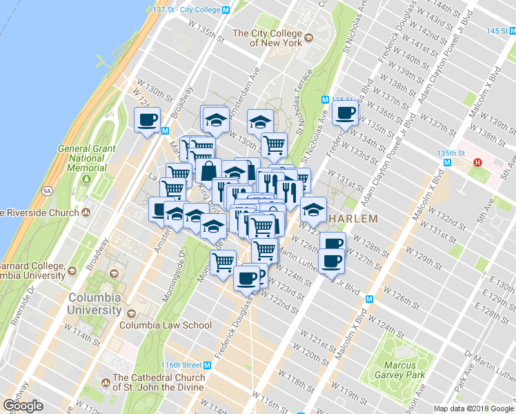 map of restaurants, bars, coffee shops, grocery stores, and more near in New York