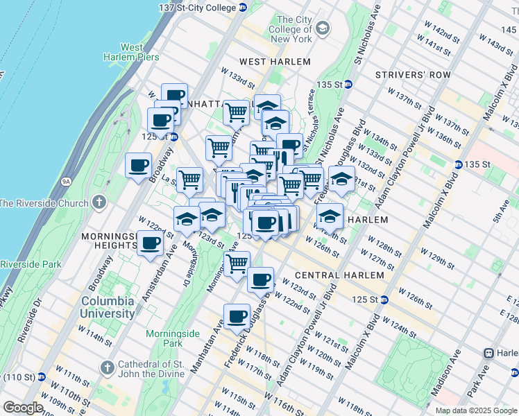 map of restaurants, bars, coffee shops, grocery stores, and more near in New York