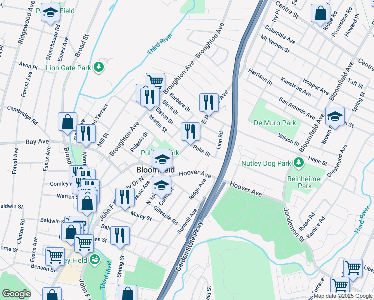 map of restaurants, bars, coffee shops, grocery stores, and more near 2 Andrew Court in Bloomfield
