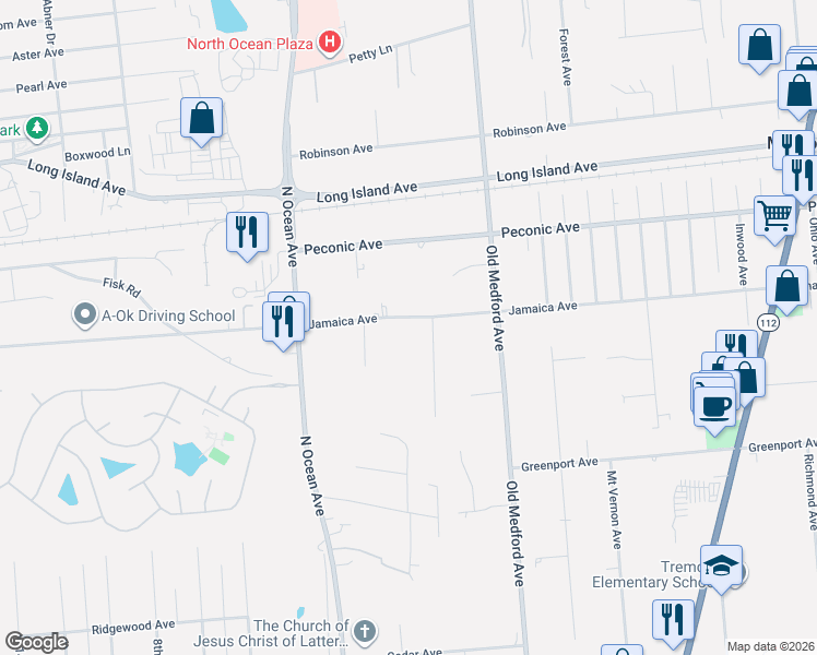 map of restaurants, bars, coffee shops, grocery stores, and more near 110 Jamaica Avenue in Medford