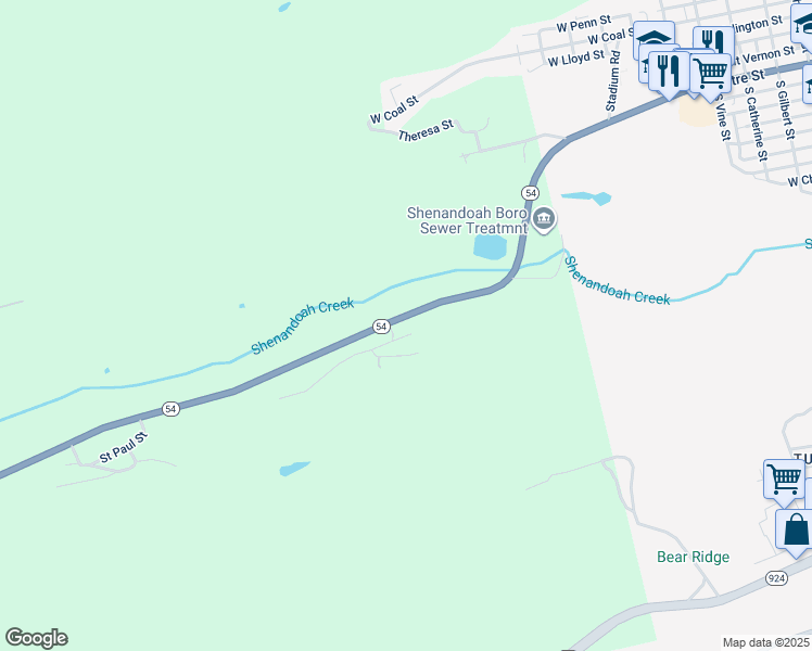 map of restaurants, bars, coffee shops, grocery stores, and more near 15 Eliot Street in Shenandoah