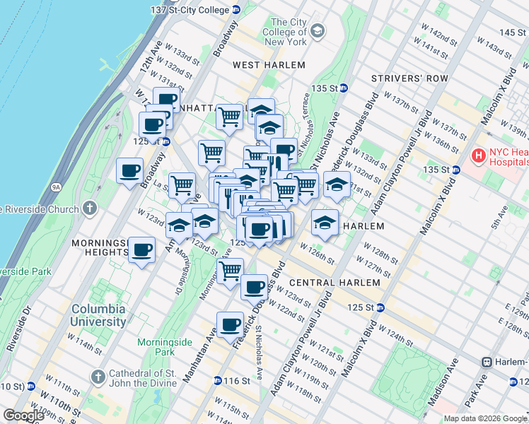 map of restaurants, bars, coffee shops, grocery stores, and more near in New York