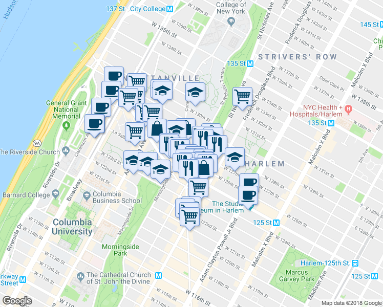 map of restaurants, bars, coffee shops, grocery stores, and more near in New York