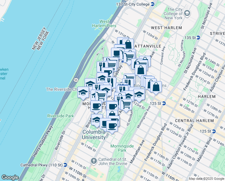 map of restaurants, bars, coffee shops, grocery stores, and more near in New York