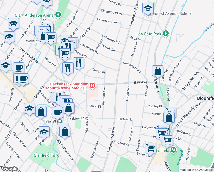 map of restaurants, bars, coffee shops, grocery stores, and more near 230 Sherman Avenue in Glen Ridge
