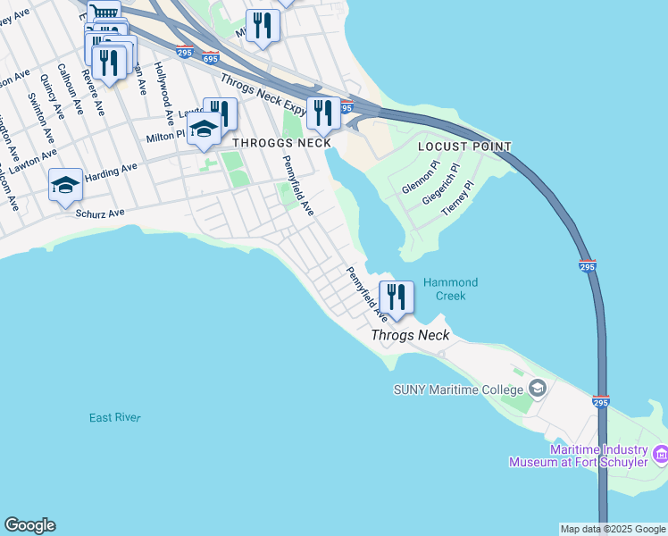 map of restaurants, bars, coffee shops, grocery stores, and more near 14 Cedar Place in Bronx