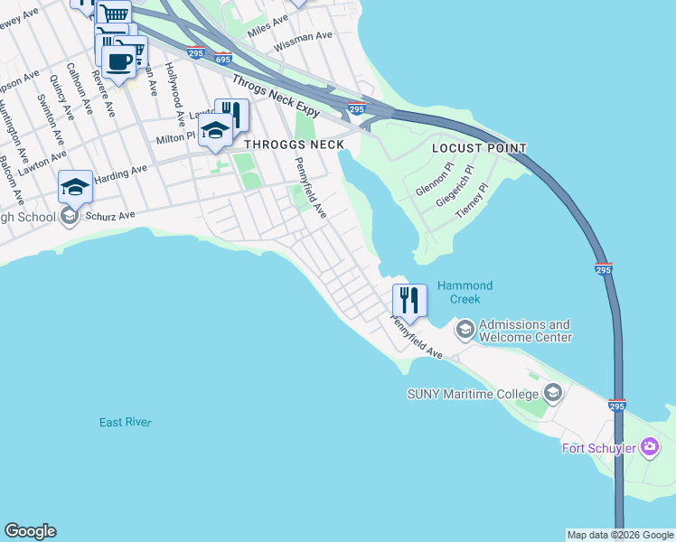 map of restaurants, bars, coffee shops, grocery stores, and more near 2 Beech Place in Bronx