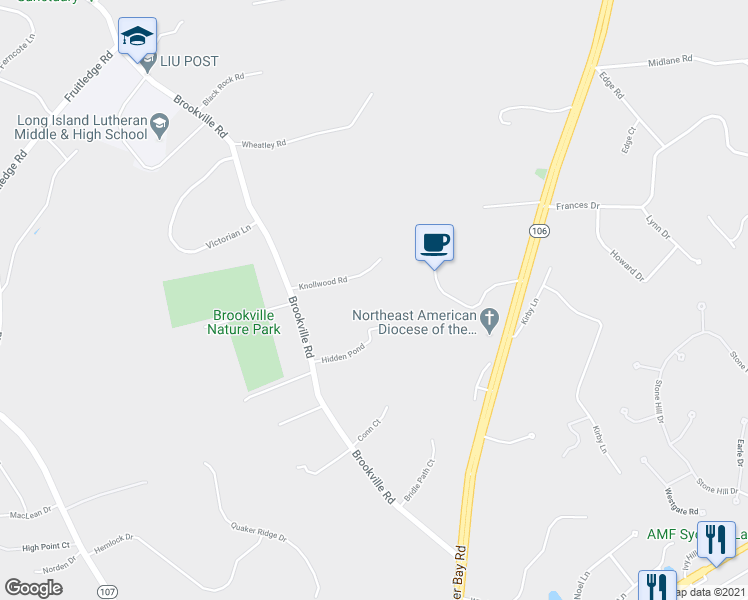 map of restaurants, bars, coffee shops, grocery stores, and more near 10 Hidden Pond in Glen Head