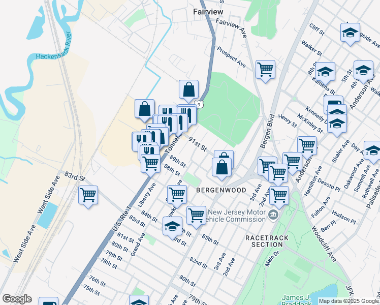 map of restaurants, bars, coffee shops, grocery stores, and more near 8915 Grand Avenue in North Bergen