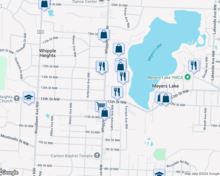 map of restaurants, bars, coffee shops, grocery stores, and more near 1302 Whipple Avenue Northwest in Canton