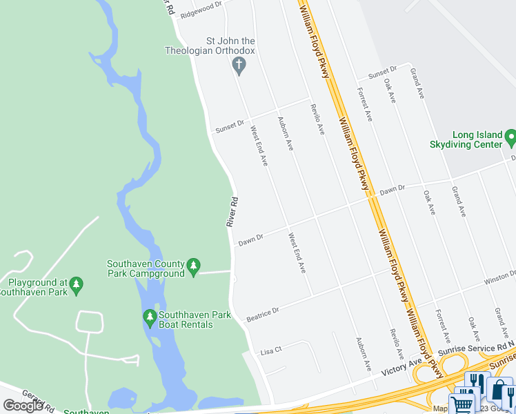 map of restaurants, bars, coffee shops, grocery stores, and more near 148 River Road in Shirley