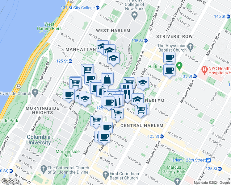 map of restaurants, bars, coffee shops, grocery stores, and more near in New York