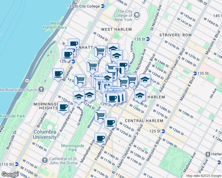 map of restaurants, bars, coffee shops, grocery stores, and more near in New York