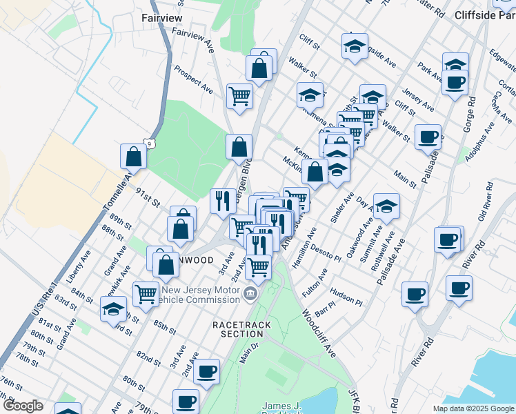 map of restaurants, bars, coffee shops, grocery stores, and more near 416 Hancock Place in Fairview