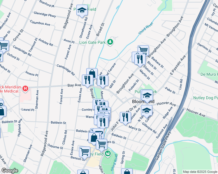 map of restaurants, bars, coffee shops, grocery stores, and more near 56 Bay Avenue in Bloomfield