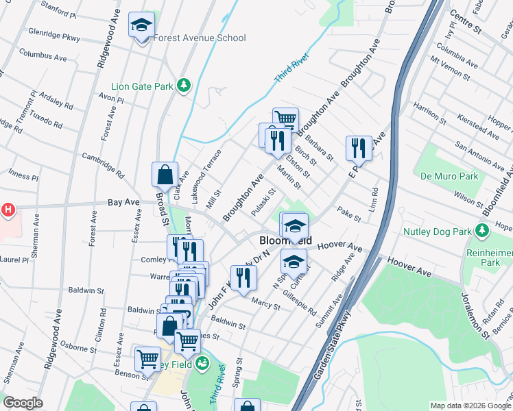 map of restaurants, bars, coffee shops, grocery stores, and more near 20 Chapel Street in Bloomfield