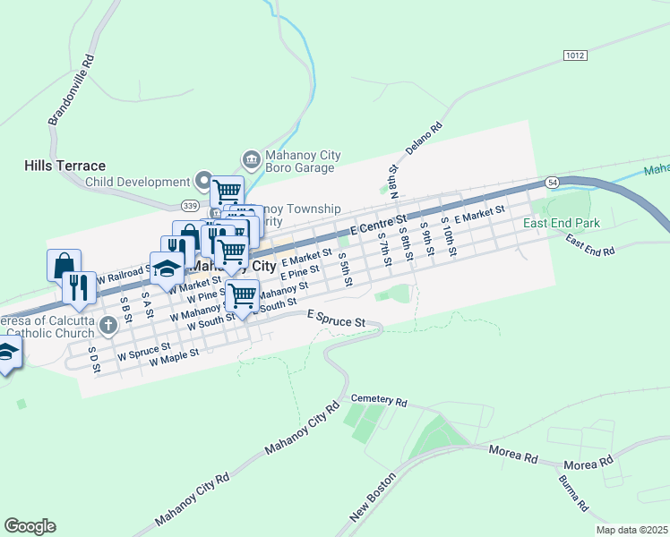 map of restaurants, bars, coffee shops, grocery stores, and more near 420 East Pine Street in Mahanoy City