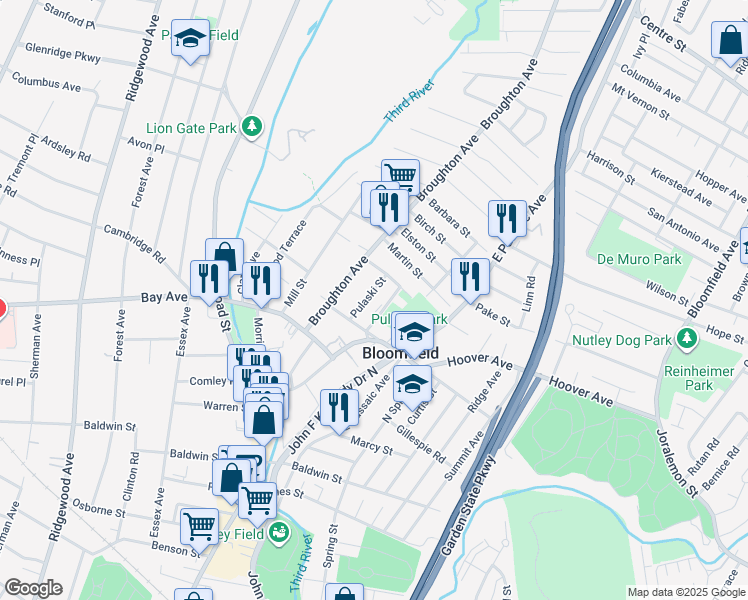 map of restaurants, bars, coffee shops, grocery stores, and more near 34 Mount Vernon Avenue in Bloomfield