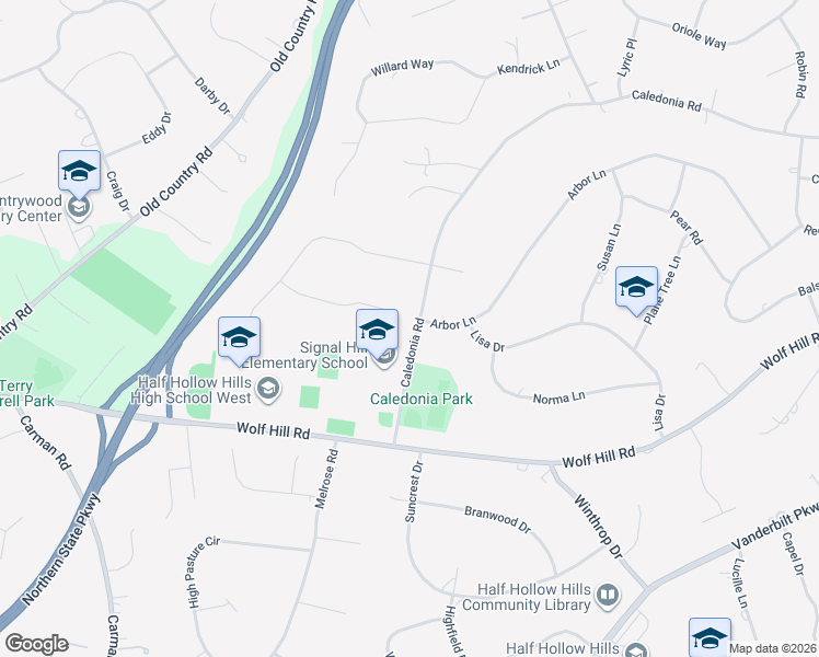 map of restaurants, bars, coffee shops, grocery stores, and more near 911 Caledonia Road in Dix Hills