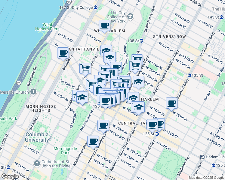 map of restaurants, bars, coffee shops, grocery stores, and more near 6 Saint Nicholas Terrace in New York