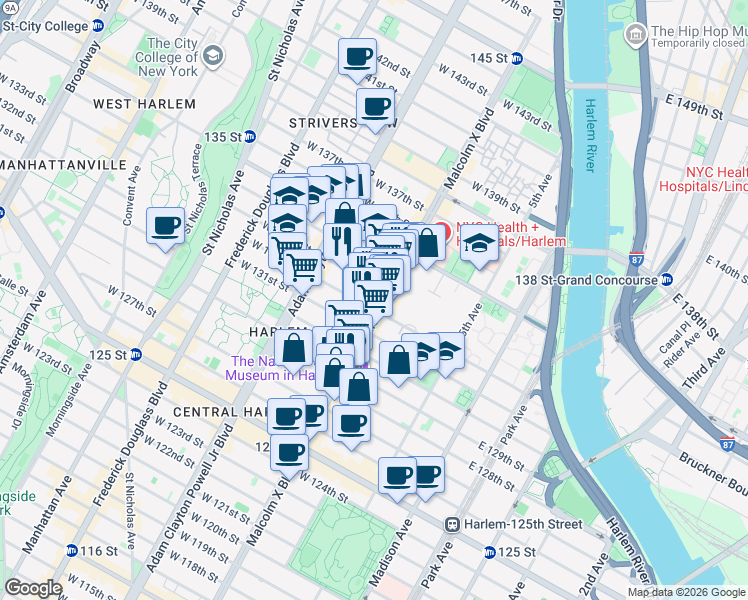 map of restaurants, bars, coffee shops, grocery stores, and more near in New York