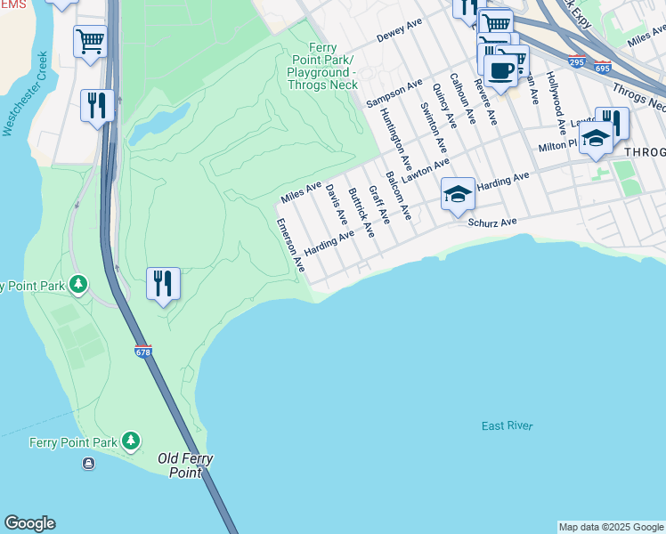 map of restaurants, bars, coffee shops, grocery stores, and more near 2594 Schurz Avenue in Bronx