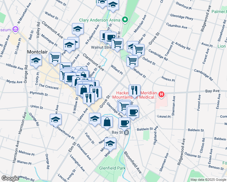 map of restaurants, bars, coffee shops, grocery stores, and more near 16 Grove Terrace in Montclair
