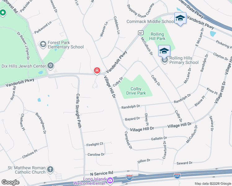 map of restaurants, bars, coffee shops, grocery stores, and more near 110 Village Hill Drive in Dix Hills