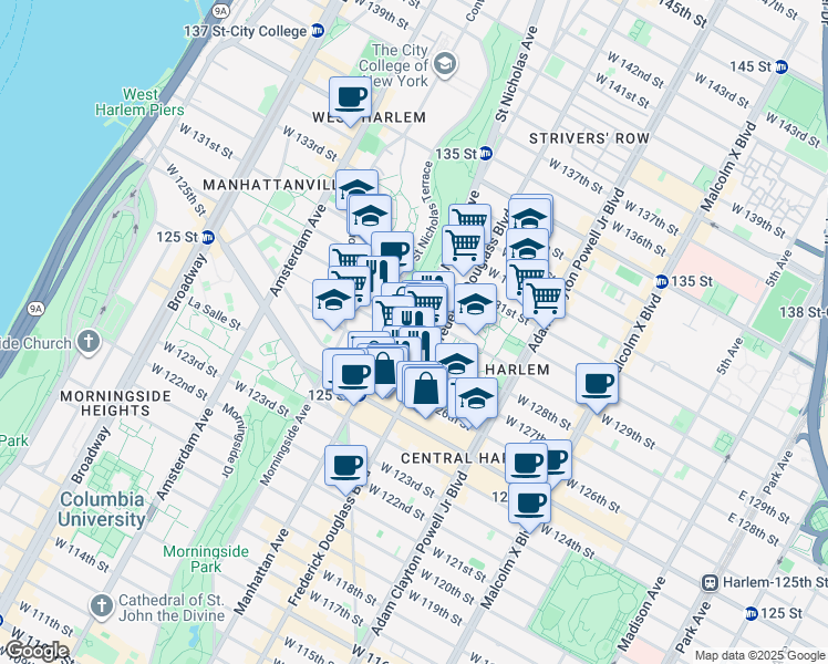 map of restaurants, bars, coffee shops, grocery stores, and more near 364 Saint Nicholas Avenue in New York