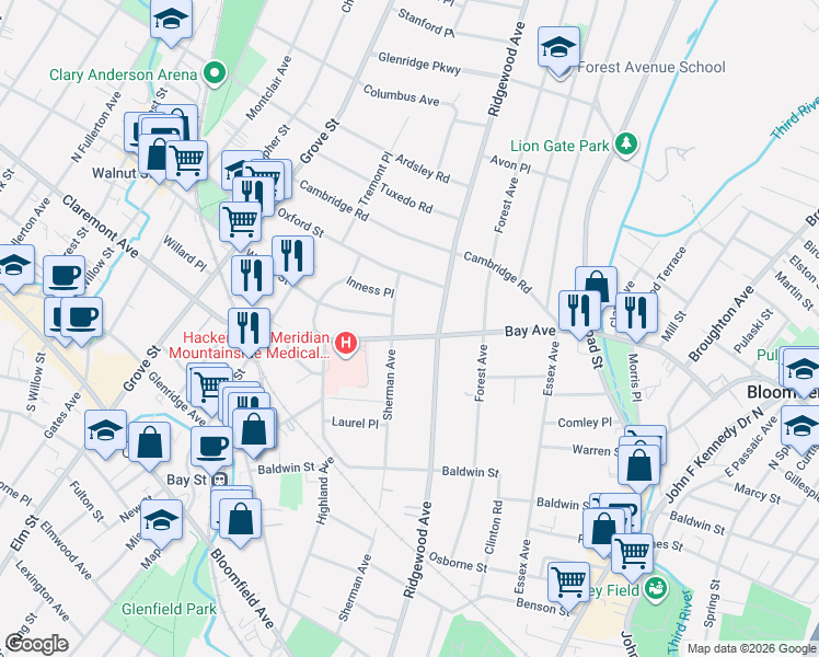 map of restaurants, bars, coffee shops, grocery stores, and more near 396 Ridgewood Avenue in Glen Ridge